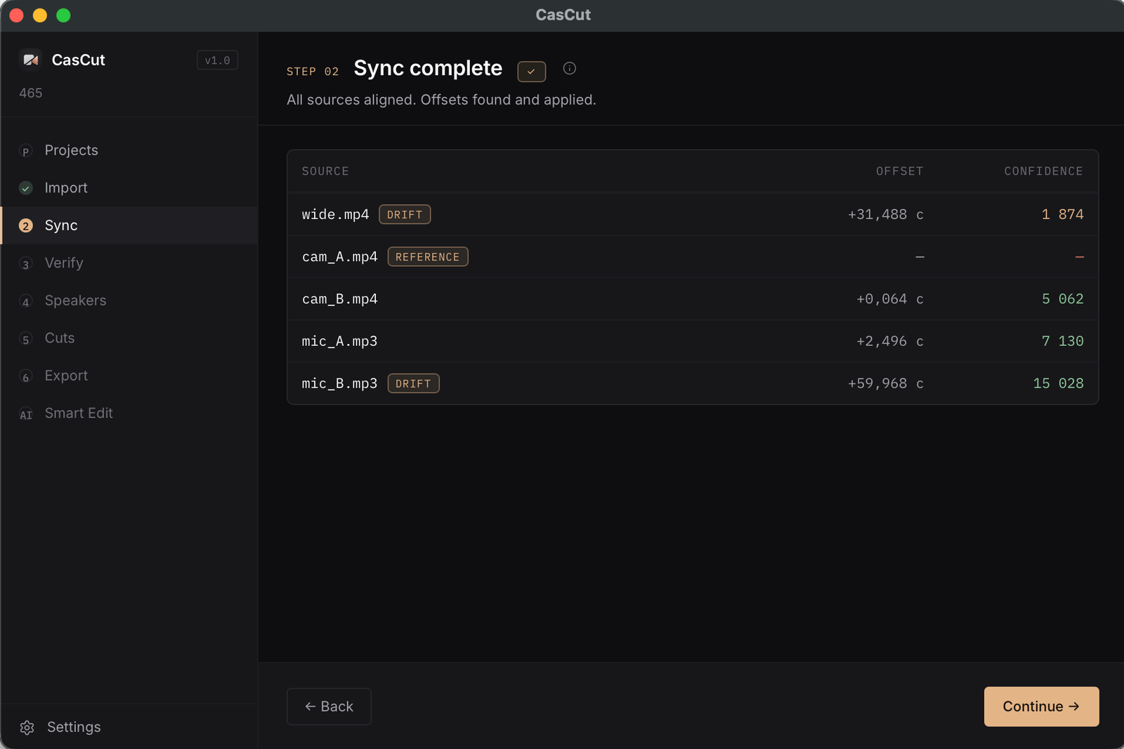 CasCut — Sync step with offset table